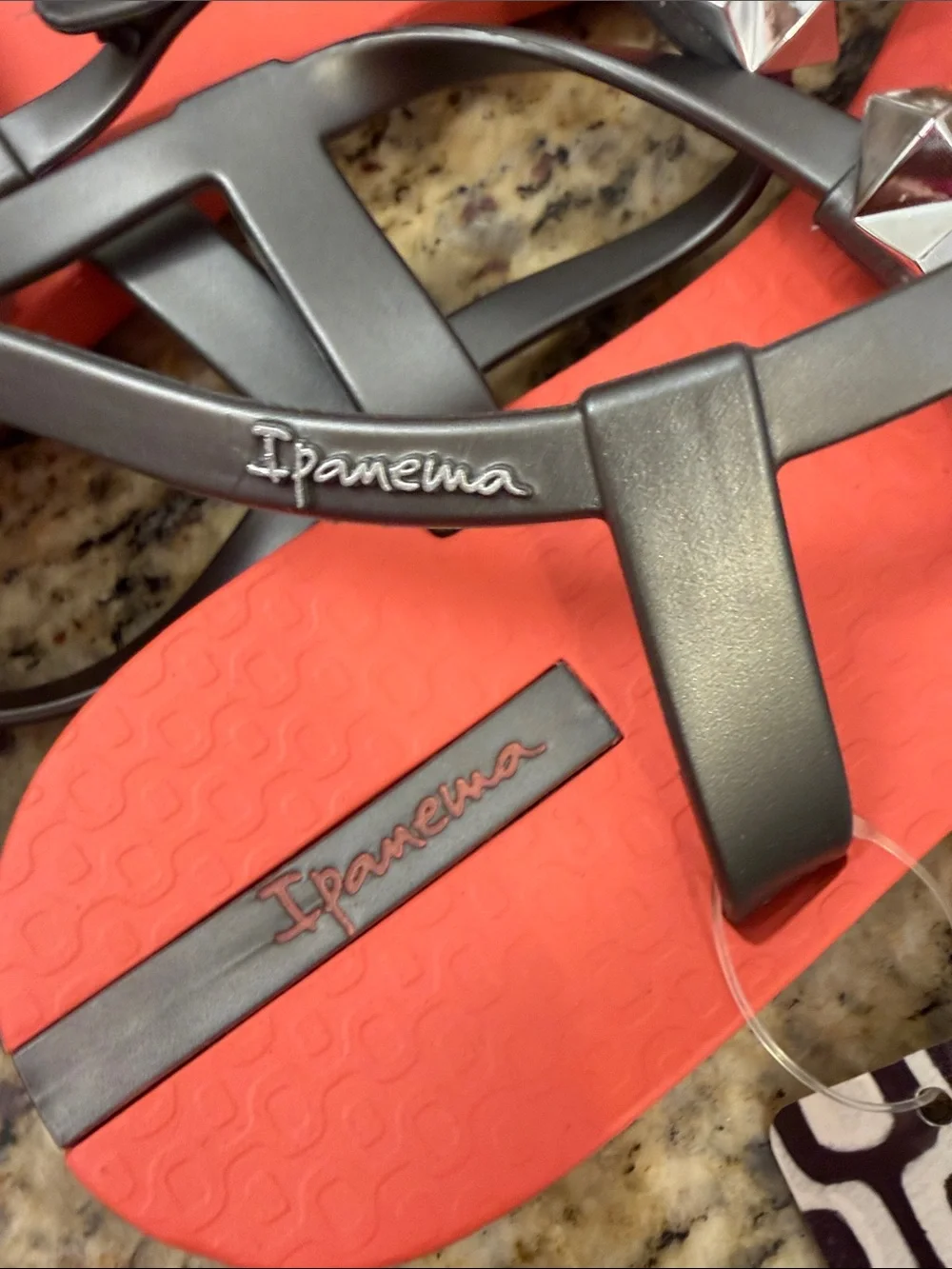 Ipanema Women’s Coral-Red Sandals with Silver Pyramid Studs size 7 , NWT
